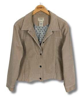 L.L. Bean Corduroy Barn Jacket Floral Lining Cotton Blend Beige Women's L Petite
